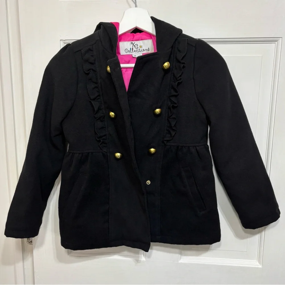 KC COLLECTIONS Girl’s size 6X Black Fleece Dress Coat